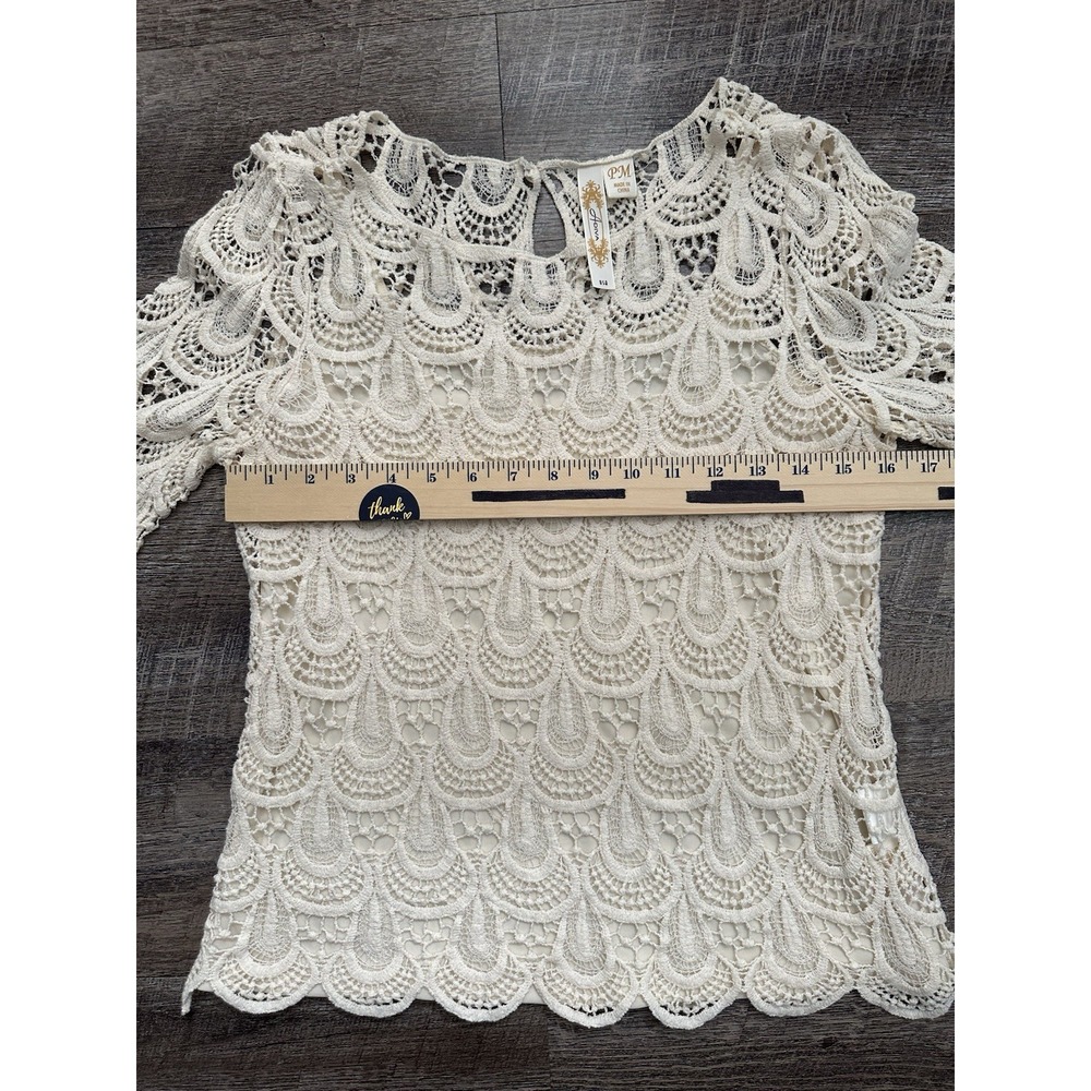 Adiva Women's Top Lace Ivory 3/4 Bell Sleeve Lined Size PM - Picture 9 of 15